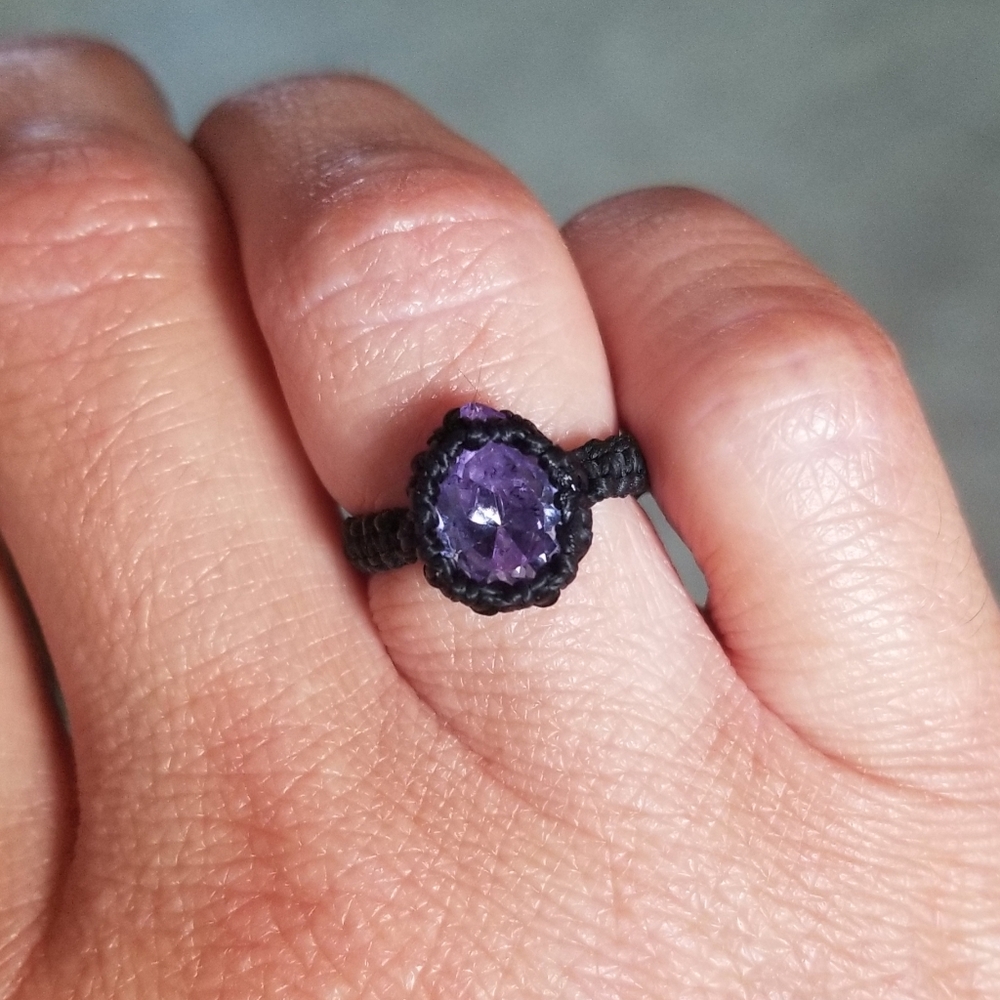 Purple Quartz Macrame Ring